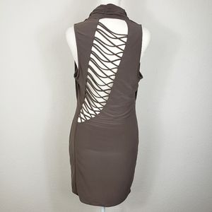 Double Zero backless brown dress banana neck medium asymmetrical
